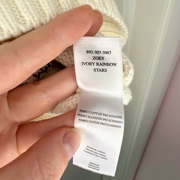 Rails Zoey Intarsia Star Cotton & Cashmere Sweater Ivory Rainbow Size M, NWOT - Picture 14 of 16